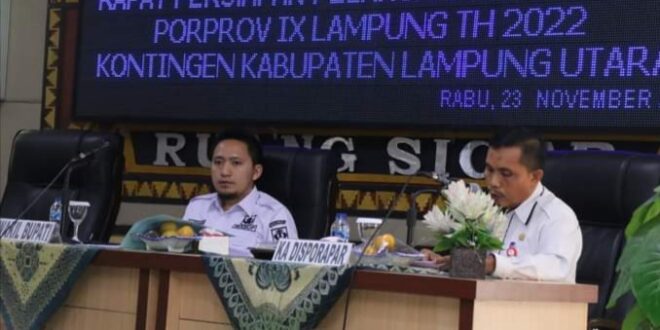 Wakil Bupati Lampung Utara Ardian Saputra memimpin rapat persiapan pelaksanaan kegiatan Pekan Olahraga Provinsi (Porprov) Ke-IX Lampung Tahun 2022. (Foto : Istimewa)